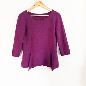 Forte Cashmere Magenta Purple Pink Handkerchief Peplum Hem Sweater Small